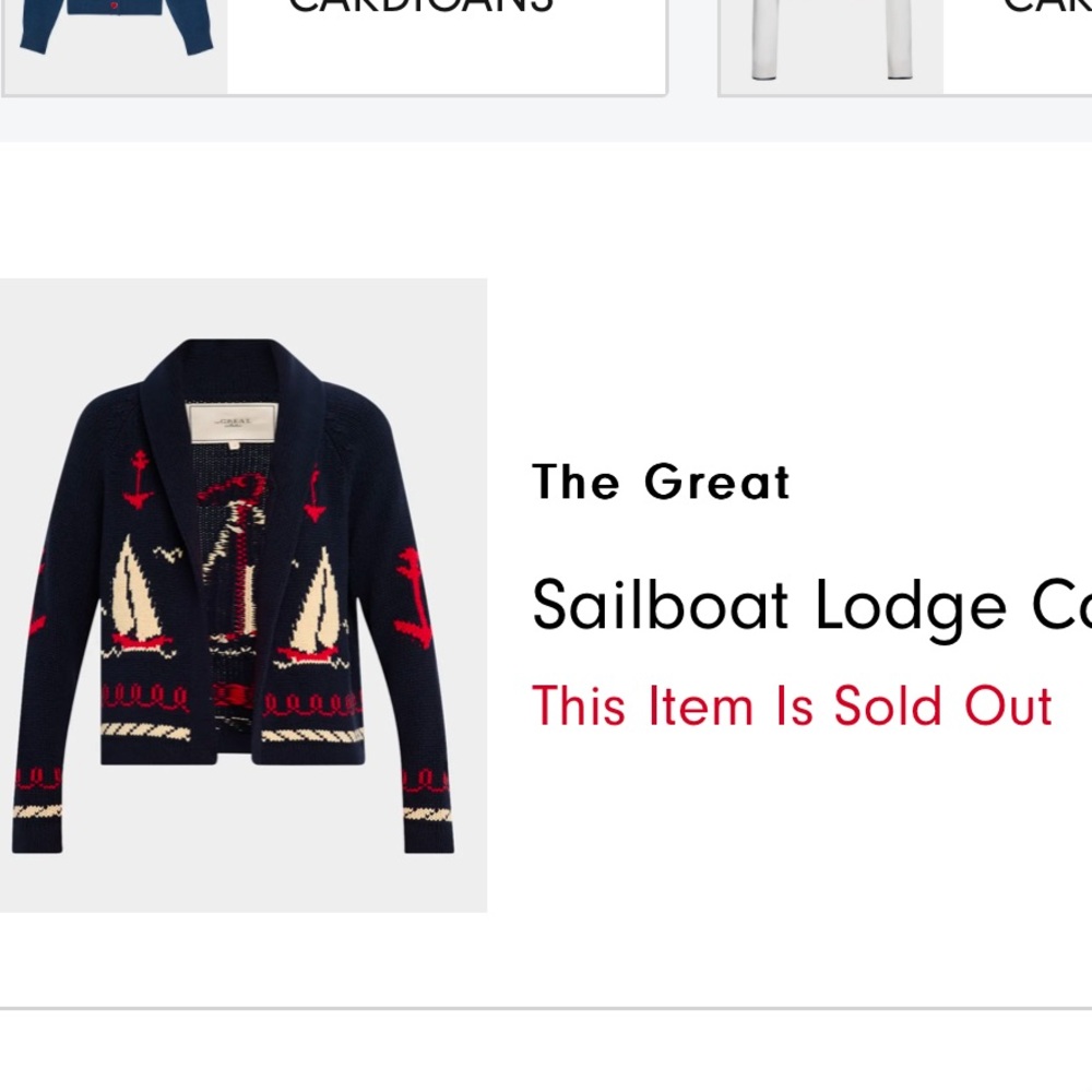 The Great Navy Sailboat Lodge Cardigan Size 3 = Large  Nautical Sweater - Picture 4 of 15
